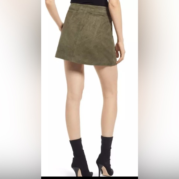 PRICE FIRM 100% Leather Olive Green Suede Asymmetrical Wrap Mini Skirt Sz30 - Picture 3 of 9